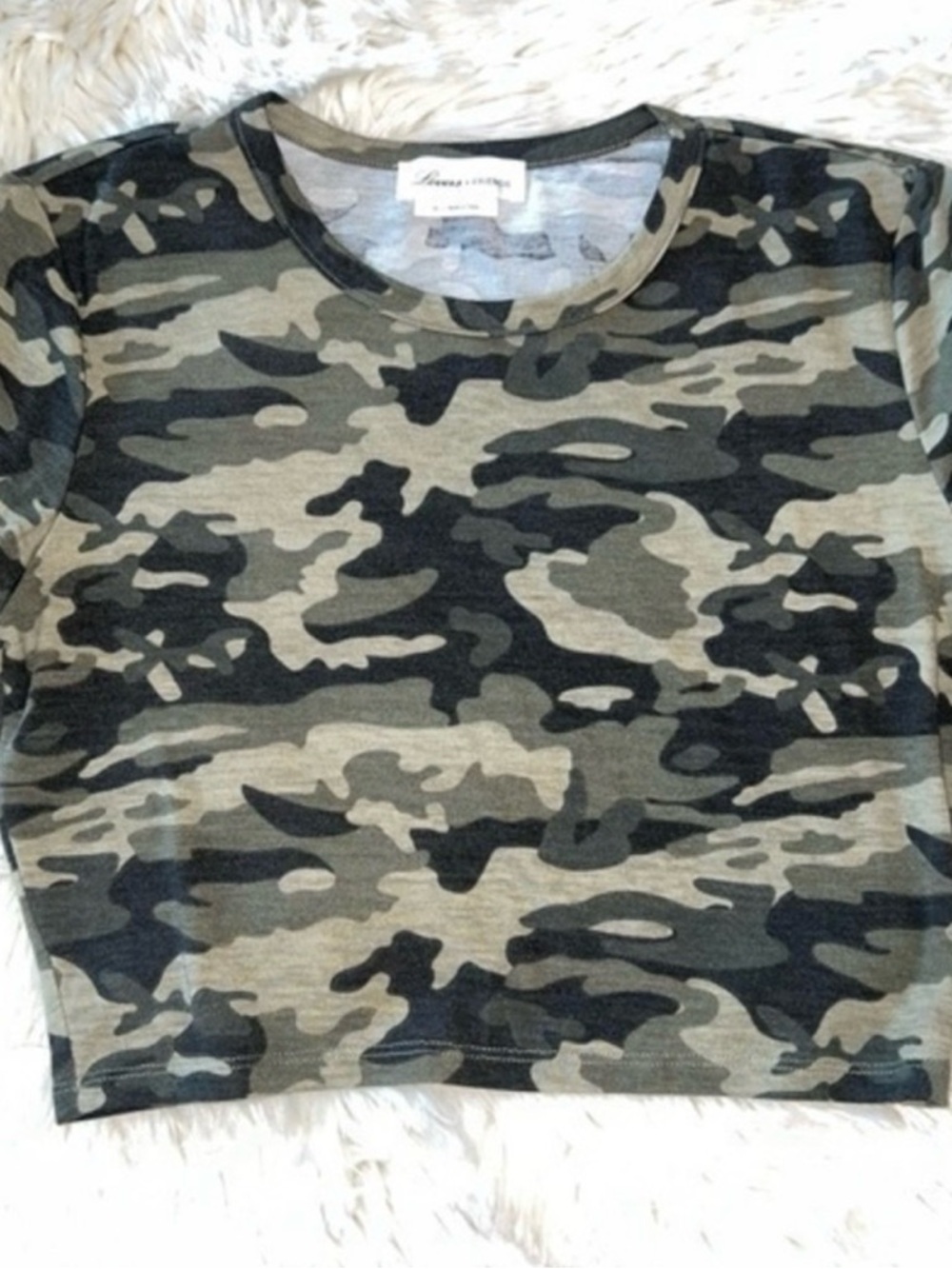 Lovers + Friends Camo Crewneck Crop Top - Olive/Black